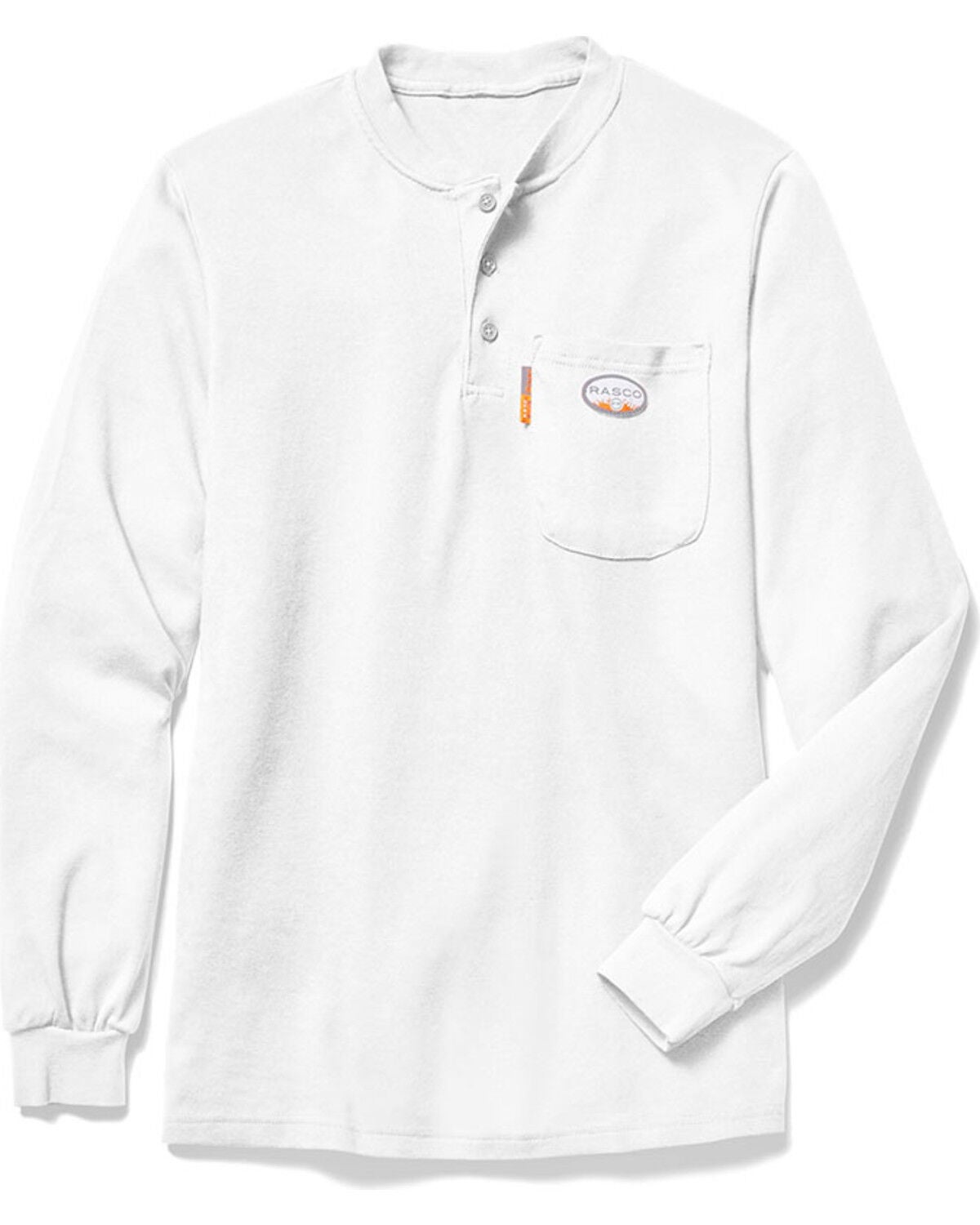 Rasco Men's FR Henley Long Sleeve Work T-Shirt, White, hi-res