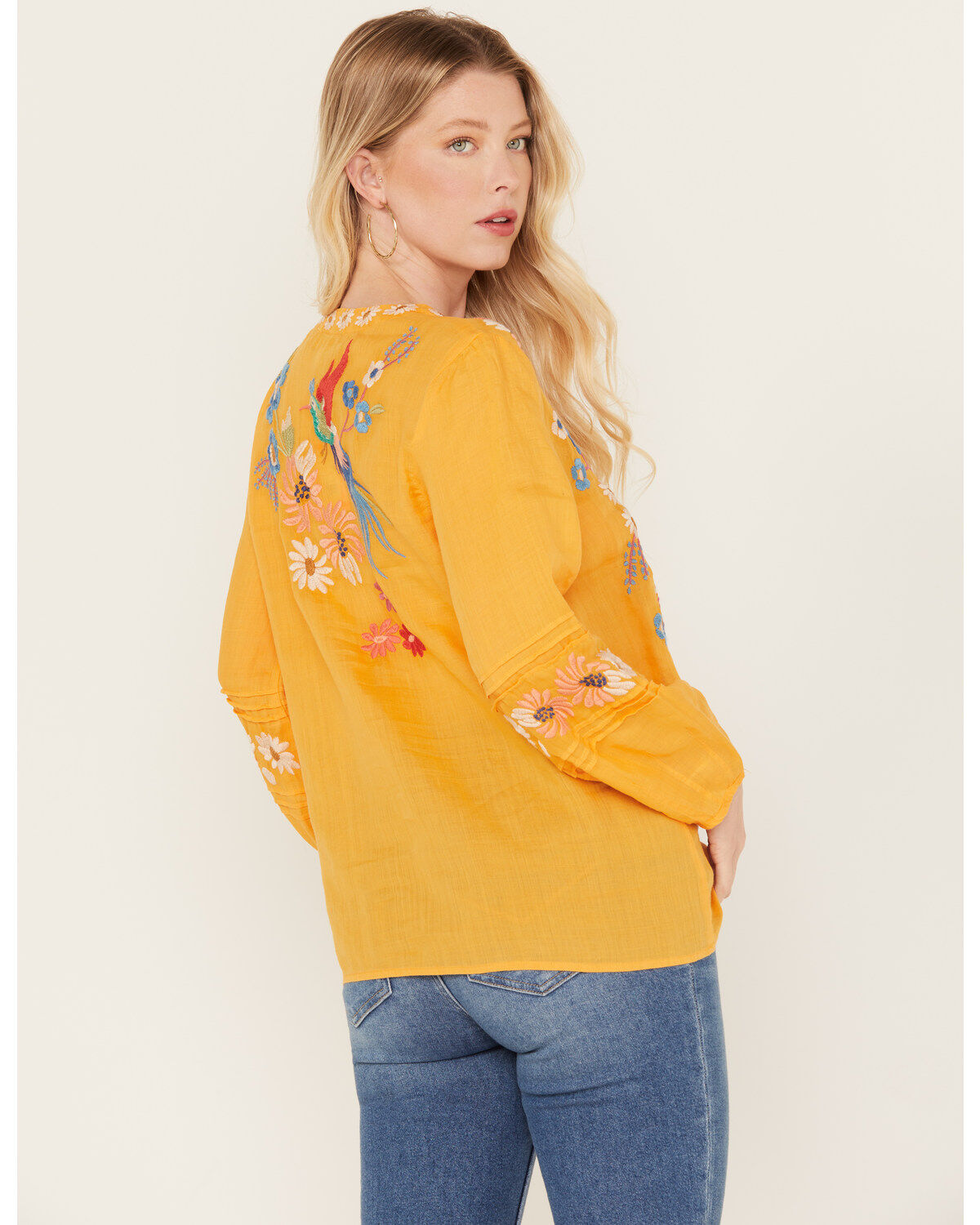 Image #4 - Johnny Was Women's Marissa Floral Embroidered Long Sleeve Pintuck Blouse, Gold, hi-res