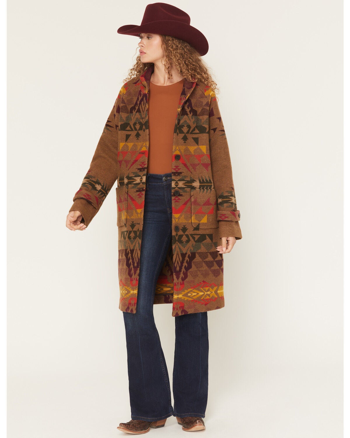 Pendleton Women's Archive Multicolored Print Button-Down Trench Coat, Brown, hi-res