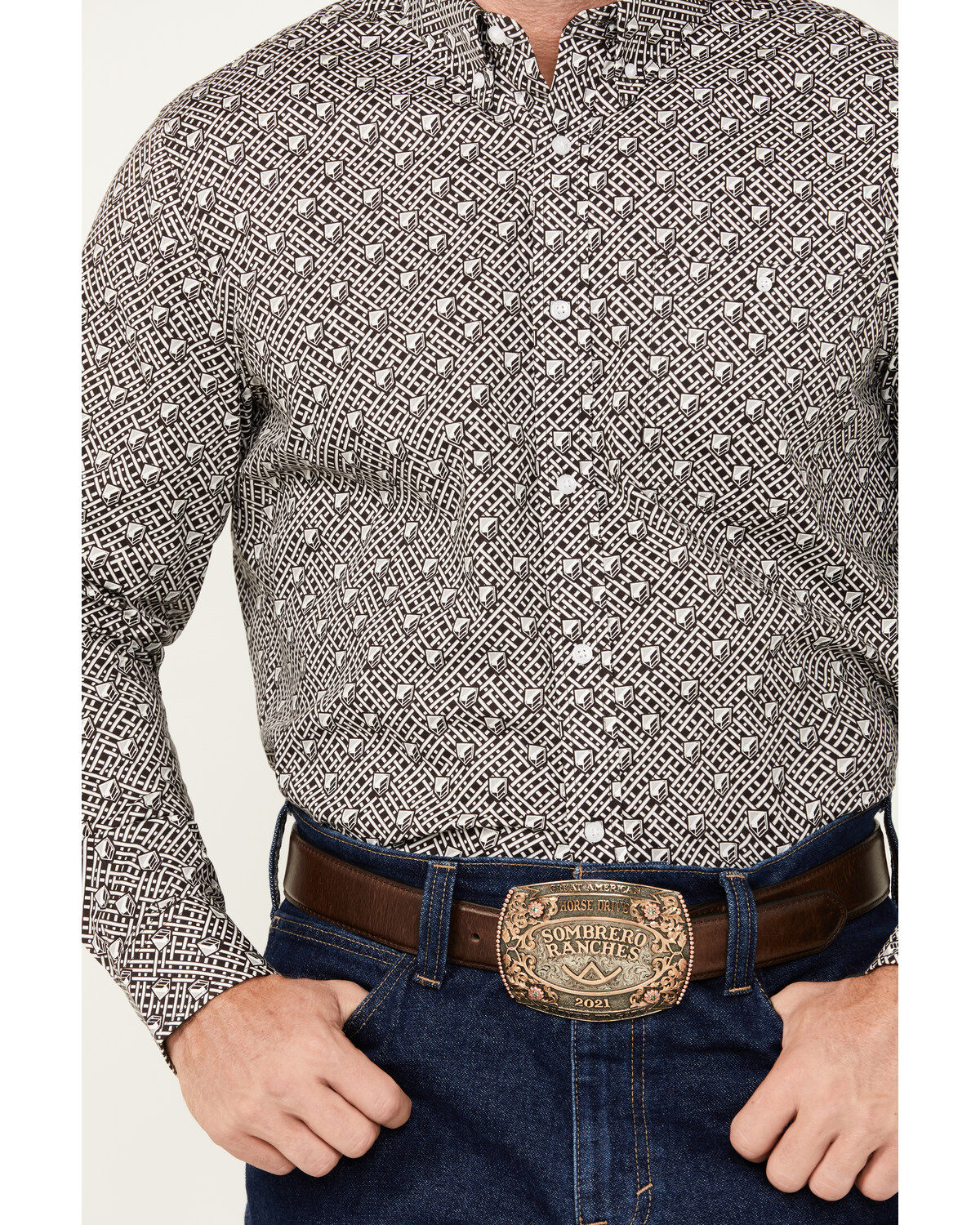 Image #3 - RANK 45® Men's Chute Gate Geo Print Long Sleeve Button-Down Western Shirt, Black, hi-res