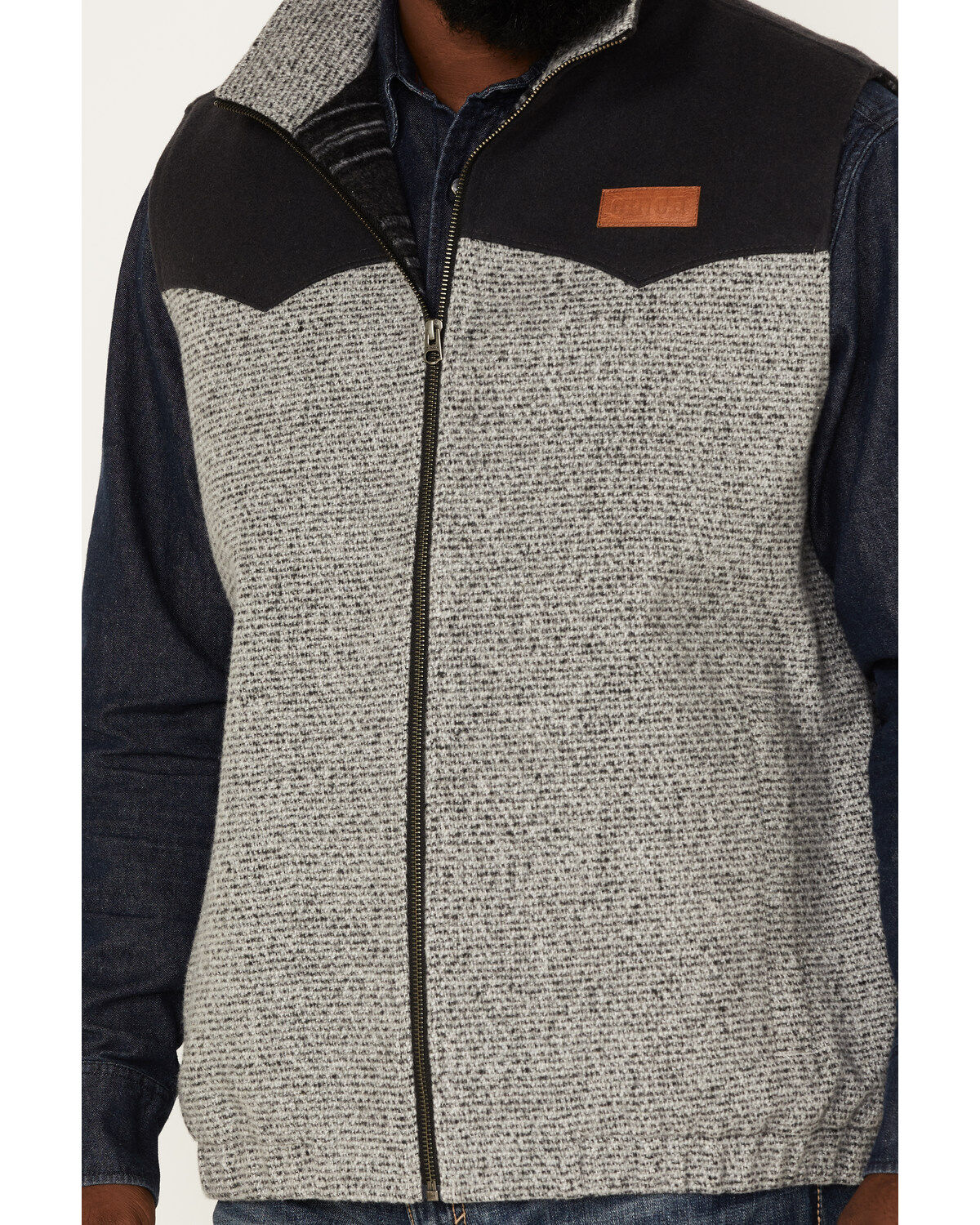 Image #3 - Cinch Men's Lightweight Wool Colorblock Zip-Front Vest, Grey, hi-res