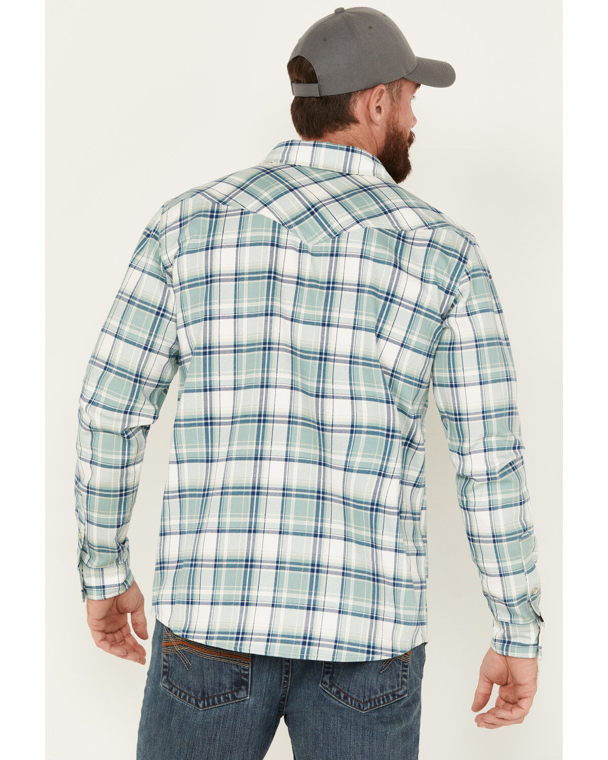 Image #4 - Cody James Men's FR Midweight Plaid Print Long Sleeve Pearl Snap Work Shirt, Blue, hi-res