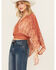 Image #2 - Beyond The Radar Women's Mesh Printed Long Sleeve Crop Top, Rust Copper, hi-res