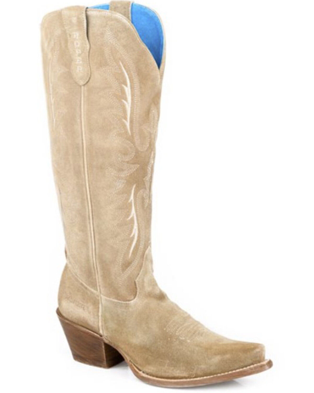 Image #1 - Roper Women's Touch of Class Tall Suede Western Boots - Snip Toe, Tan, hi-res