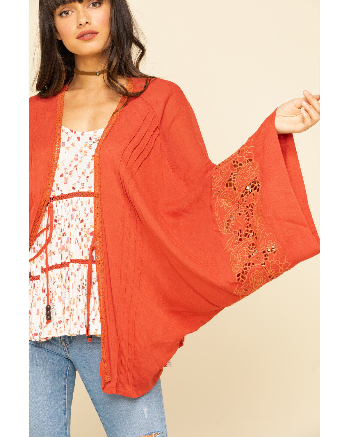 Image #4 - Miss Me Women's Tie Front Bell Sleeve KImono  , , hi-res
