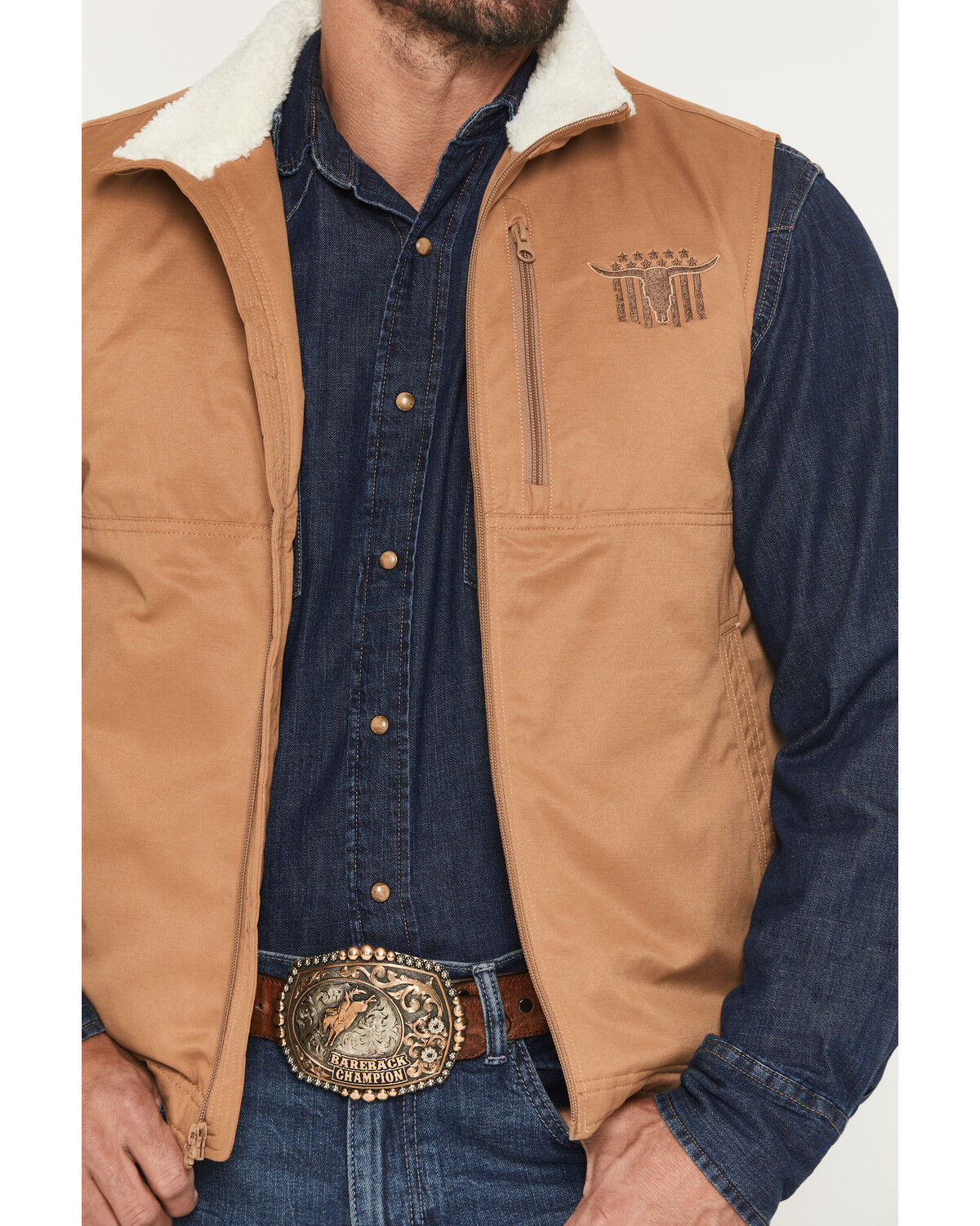 Image #3 - Cowboy Hardware Men's Skull Banner Twill Concealed Carry Vest, Tan, hi-res