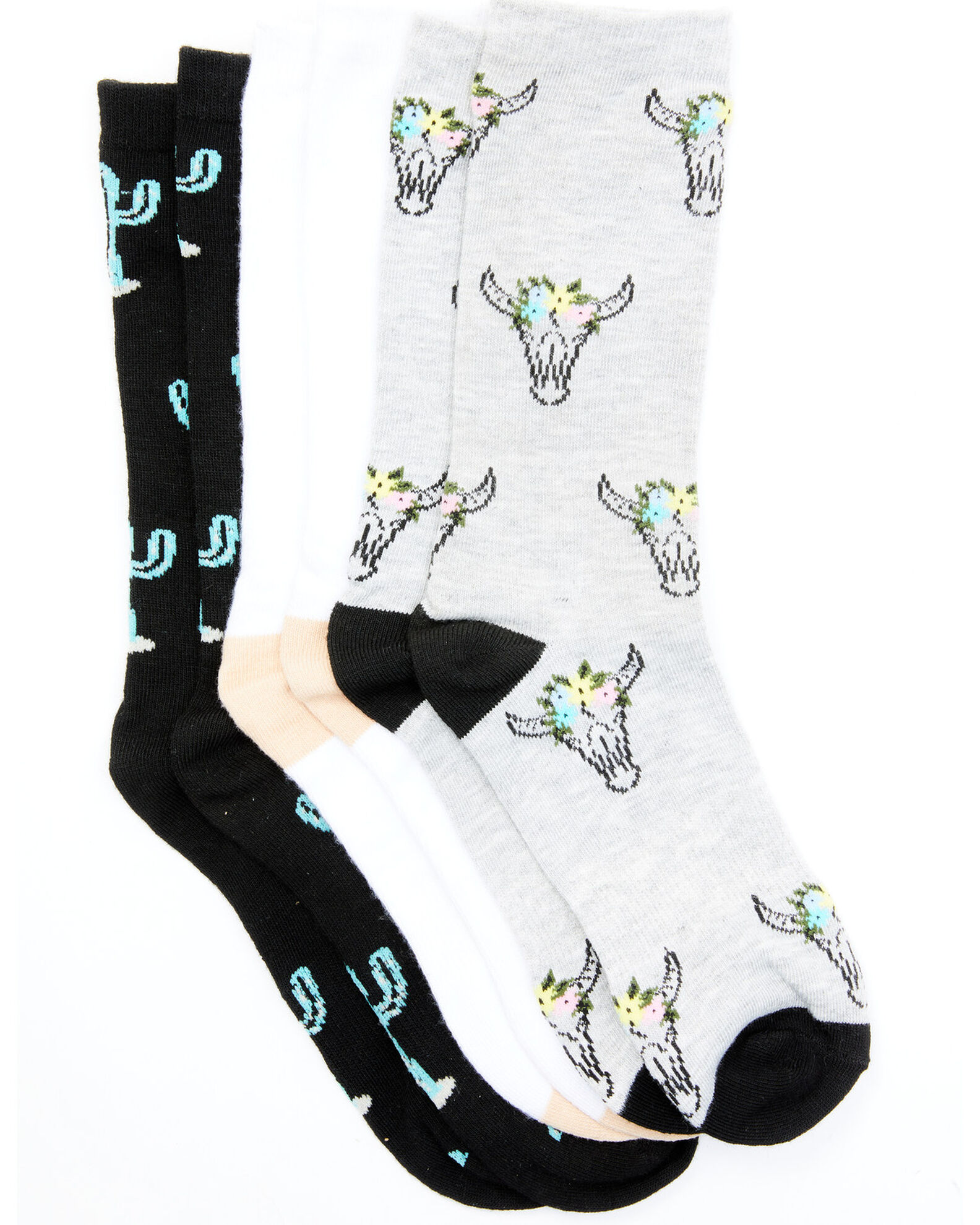 Leg Apparel Women's 3-Piece Cactus & Longhorn Sock Set