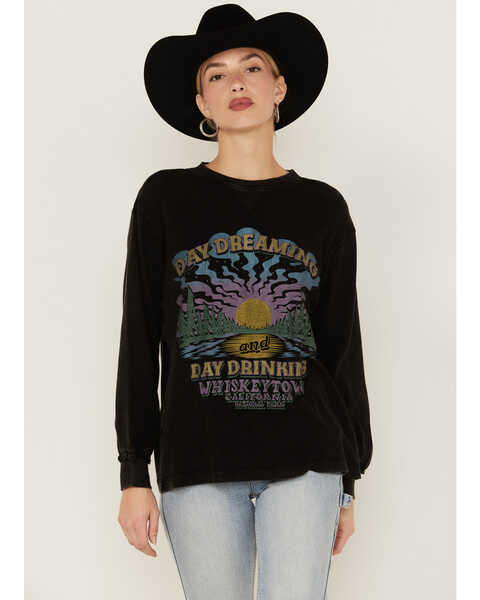 Image #1 - Cleo + Wolf Women's Day Dreaming, Day Drinking Graphic Thermal Pullover Sweatshirt, Black, hi-res
