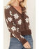Beyond The Radar Women's Daisy Flower Print Knit Cardigan, Brown, hi-res