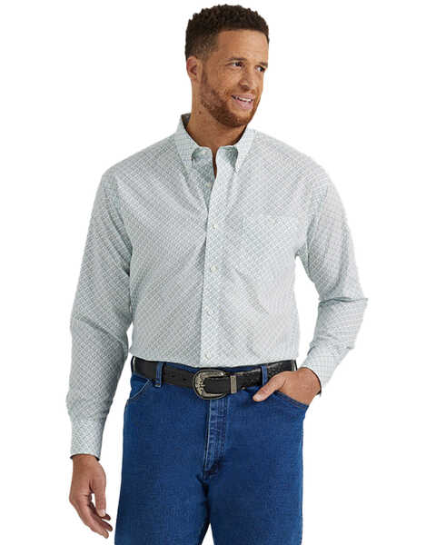 Wrangler Men's Classic Print Long Sleeve Button-Down Western Shirt - Tall , White, hi-res