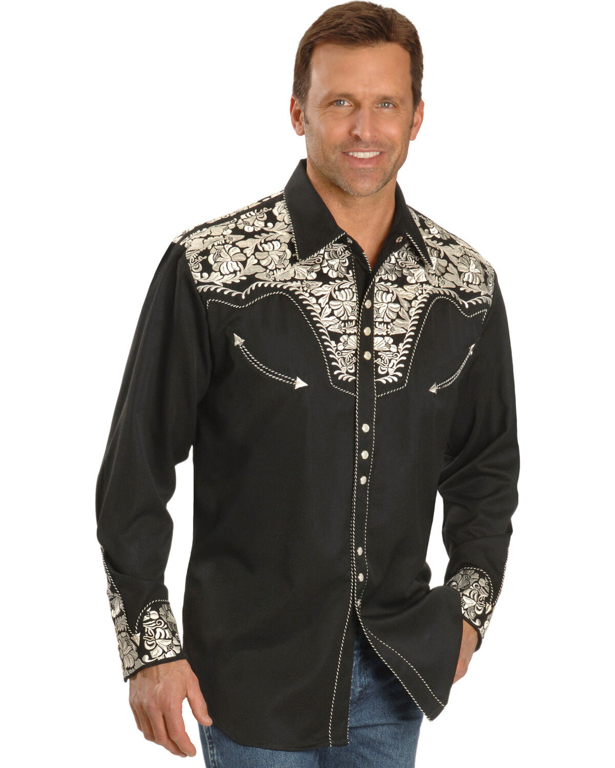 Scully Men's Embroidered Western Long Sleeve Shirt P-890-DNM 