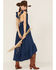 Image #1 - Molly Bracken Women's Ruffle Trim Cross Back Maxi Dress, Dark Blue, hi-res