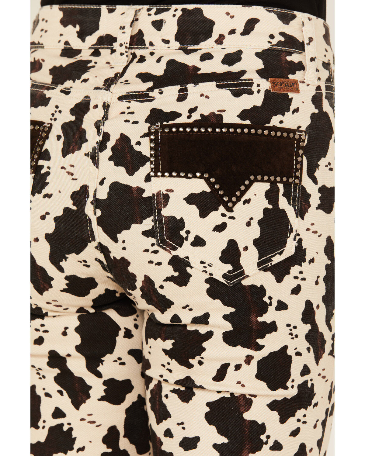 Image #4 - Rock & Roll Denim Women's Cow Print High Rise Button Bargain Bell Flare Jeans, , hi-res