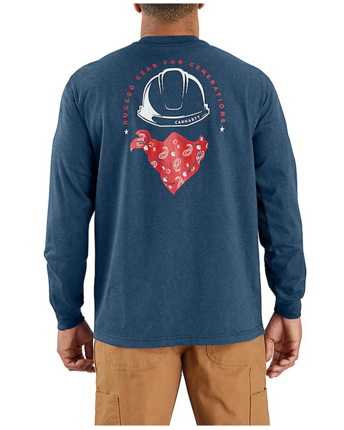 Carhartt Men's FR Loose Fit Lightweight Bandana Print Long Sleeve Graphic T-Shirt, Dark Blue, hi-res