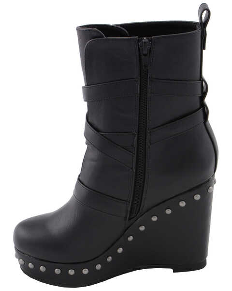 Milwaukee Leather Women's Triple Strap Wedge Boots - Round Toe, Black, hi-res