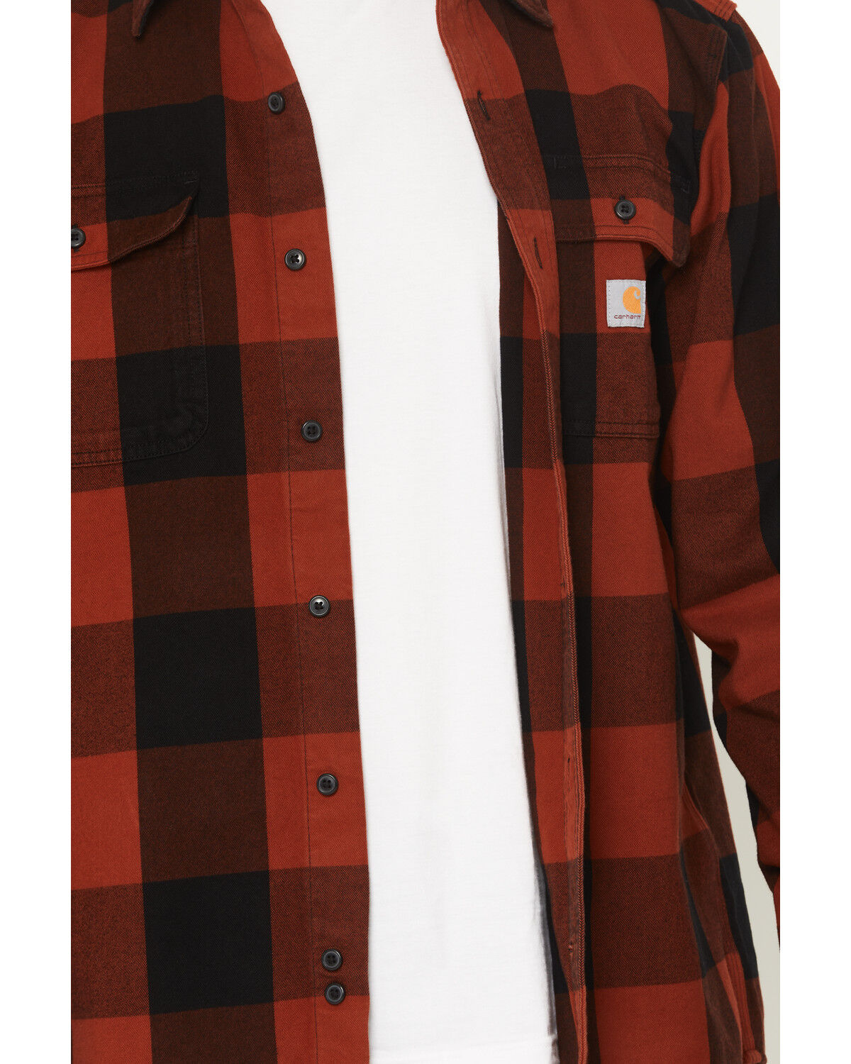 Image #3 - Carhartt Men's Heavyweight Plaid Print Long Sleeve Button-Down Flannel Shirt, Red, hi-res