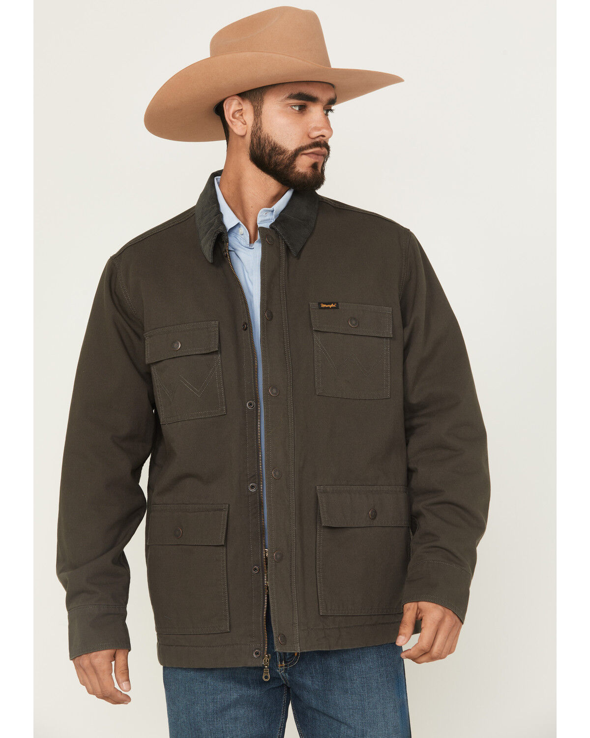 Image #1 - Wrangler Men's Solid Flannel Lined Barn Coat, Olive, hi-res