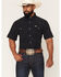 Image #1 - Ferrell Men's Tek Carson Boot Stitch Print Short Sleeve Pearl Snap Stretch Performance Western Shirt, Black, hi-res