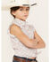 Wrangler Girls' Sleeveless Tie Front Pearl Snap Western Shirt, Teal, hi-res