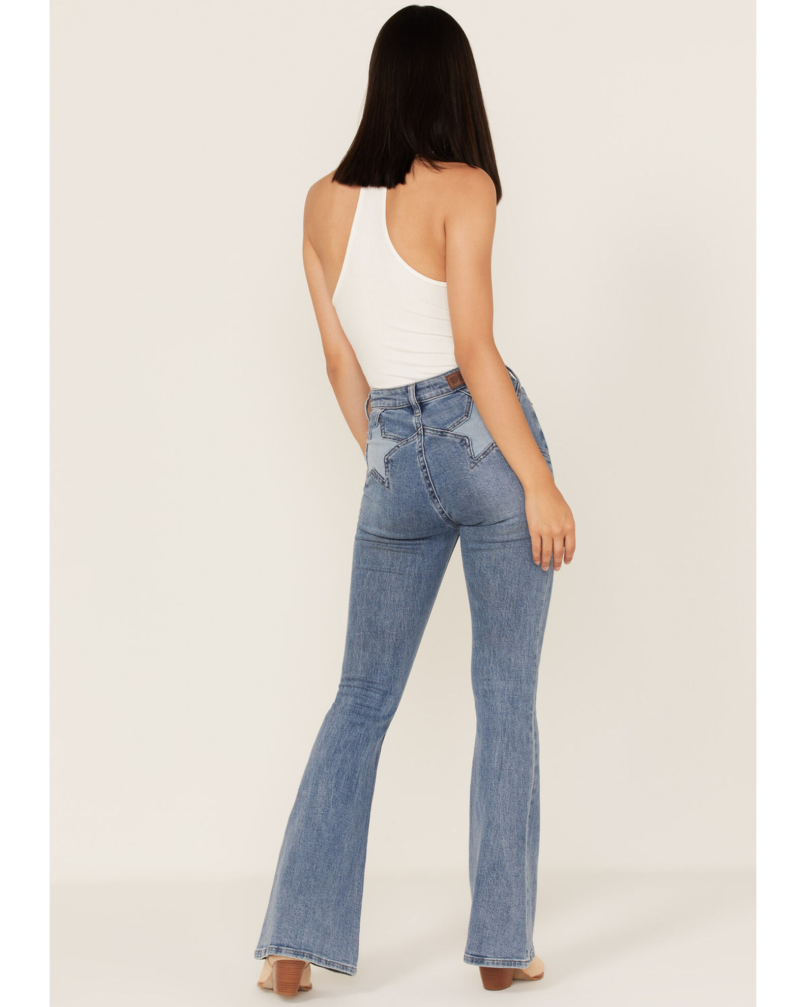 Product Name: Rock & Roll Denim Women's Medium Wash High Rise Star Pocket  Flare Jeans