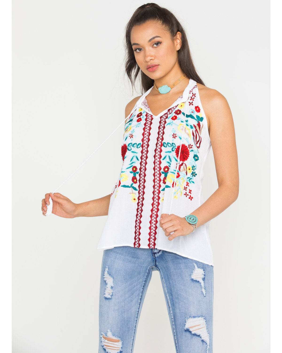 Image #4 - Scully Women's Honey Creek Embroidered Tassel Tank, White, hi-res
