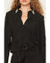 Image #3 - Idyllwind Women's Twinpines Faux Suede Fringe Embellished Long Sleeve Button-Down Western Shirt, Black, hi-res