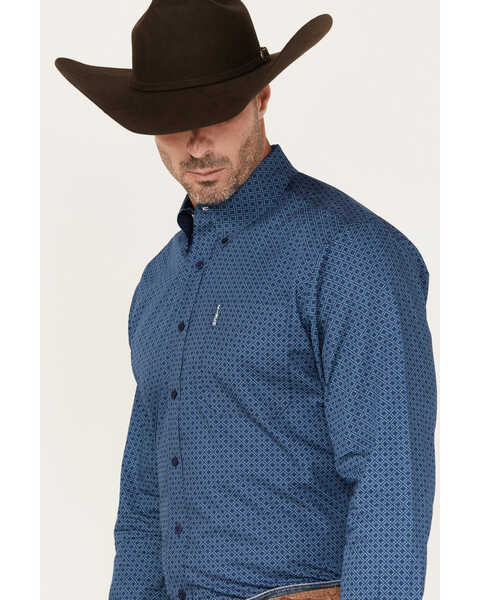 Cinch Men's Modern Fit Diamond Geo Print Button Down Western Shirt , Royal Blue, hi-res