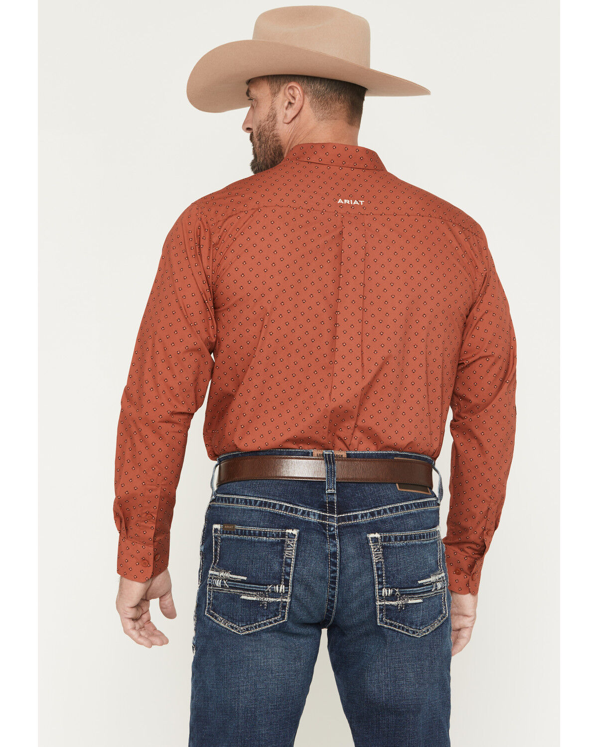 Image #4 - Ariat Men's Team Porter Geo Print Long Sleeve Button-Down Western Shirt, Rust Copper, hi-res