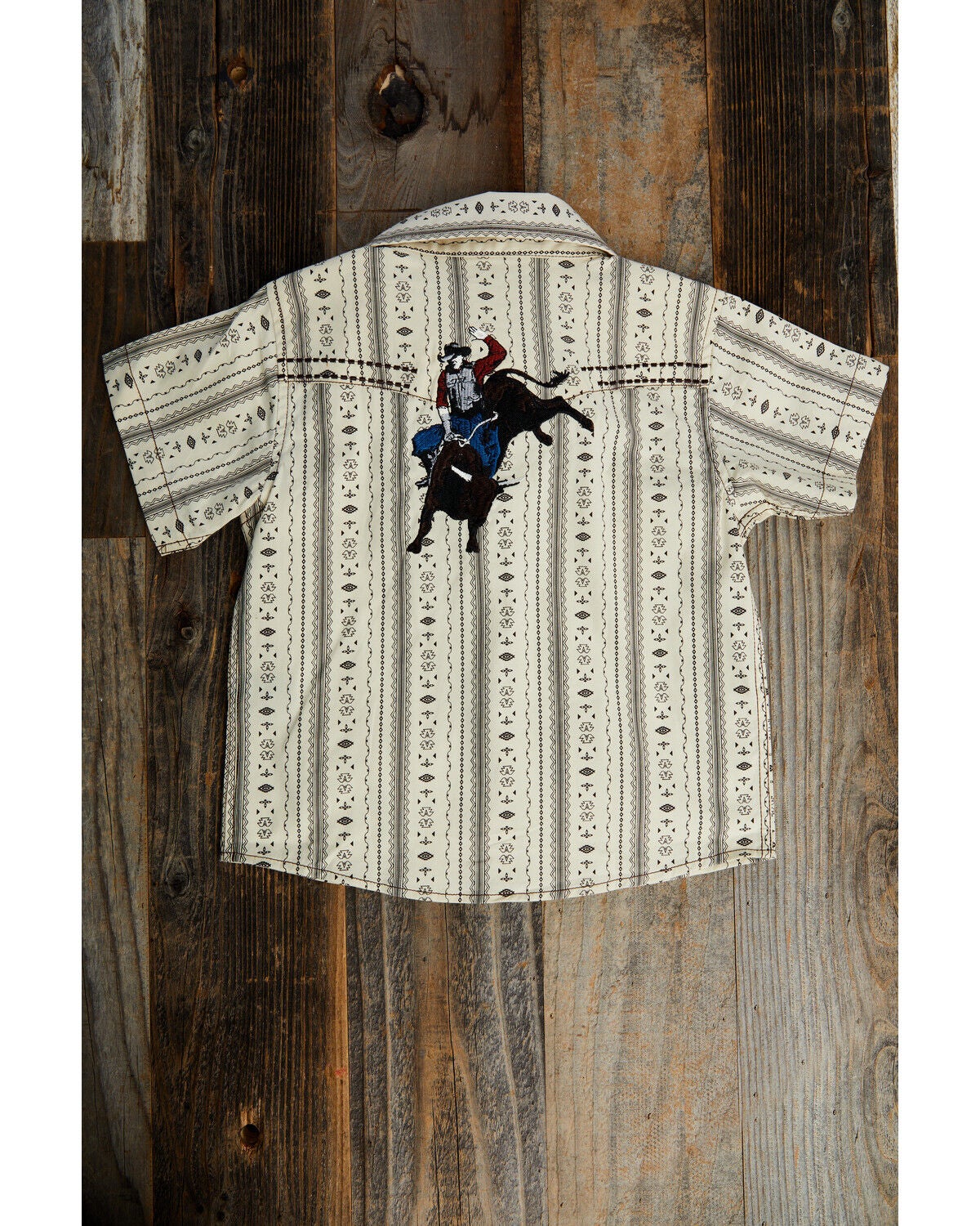 Image #3 - Cowboy Hardware Toddler Boys' Southwestern Striped Short Sleeve Snap Stretch Western Shirt, Brown, hi-res