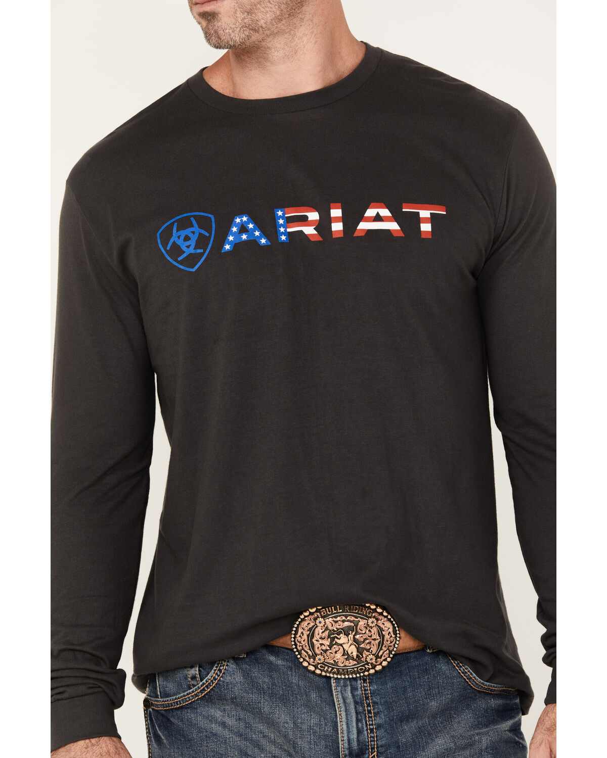 Image #3 - Ariat Men's Boot Barn Exclusive Americana Logo Long Sleeve Graphic T-Shirt, Black, hi-res