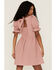 Beyond The Radar Women's Rust Gingham Smocked Tie Back Dress, Rust Copper, hi-res