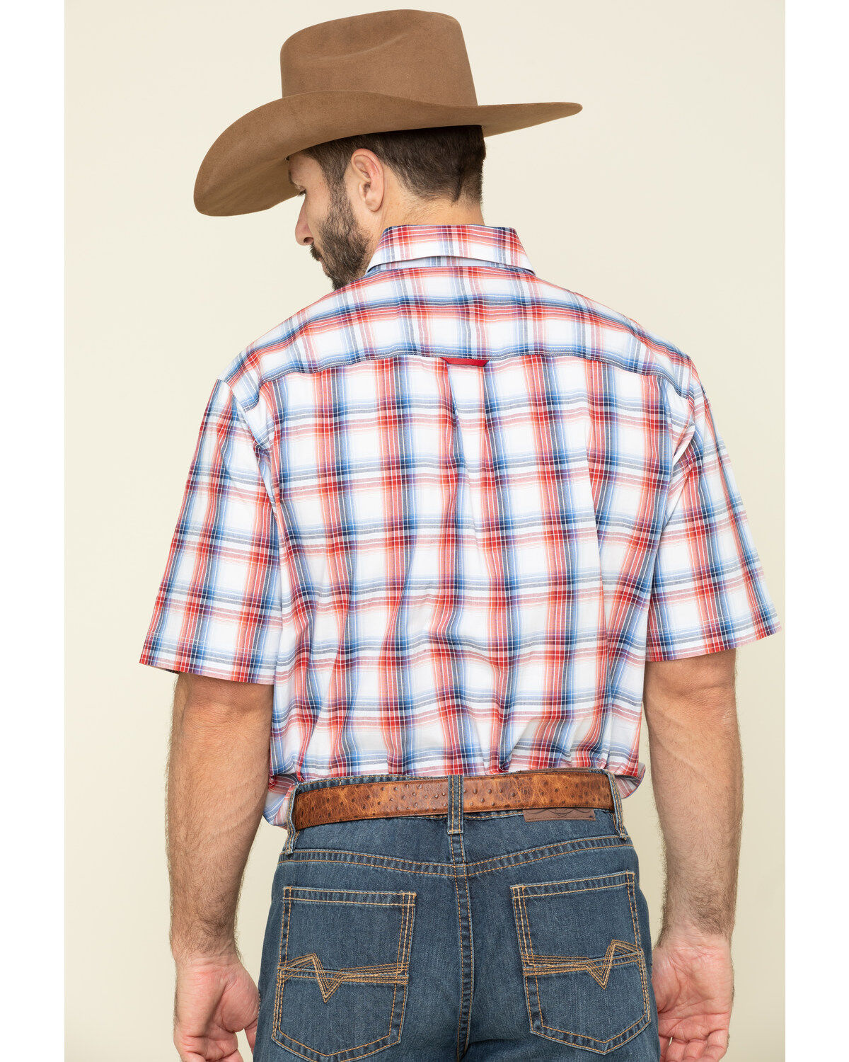 Image #2 - Tuf Cooper Men's Red Competition Stretch Plaid Short Sleeve Western Shirt, , hi-res