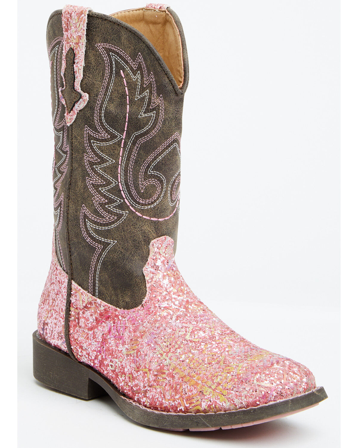 Image #1 - Roper Little Girls' Glitter Southwest Western Boots - Square Toe, Pink, hi-res