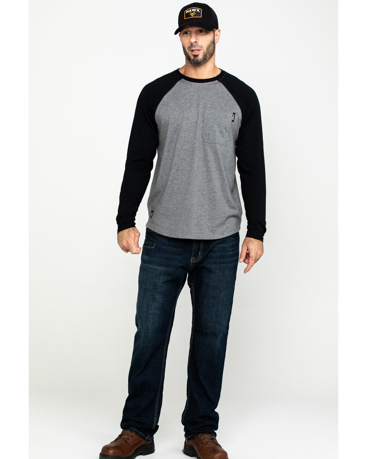Image #5 - Hawx Men's Black Baseball Raglan Crew Long Sleeve Work Shirt, , hi-res