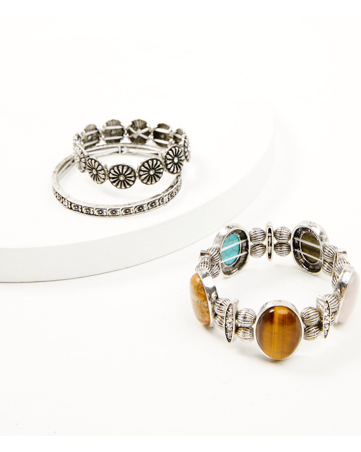 Shyanne Women's Bisbee Falls Mixed Stone 3-Piece Stretch Bracelet Set, Silver, hi-res