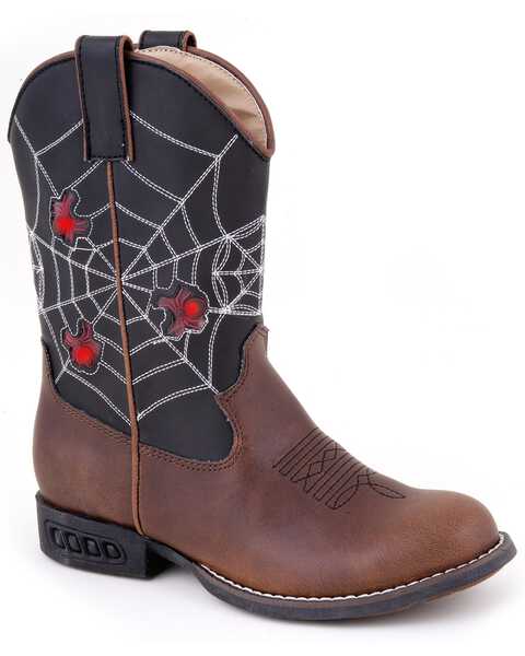 Roper Kid's Light Up Spider Web Western Boots, Brown, hi-res