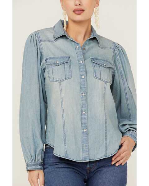 Panhandle Women's Denim Dolman Sleeve Snap Shirt , Blue, hi-res