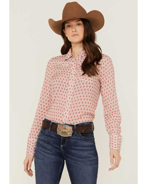 Stetson Women's Floral Print Long Sleeve Snap Western Shirt, Red, hi-res