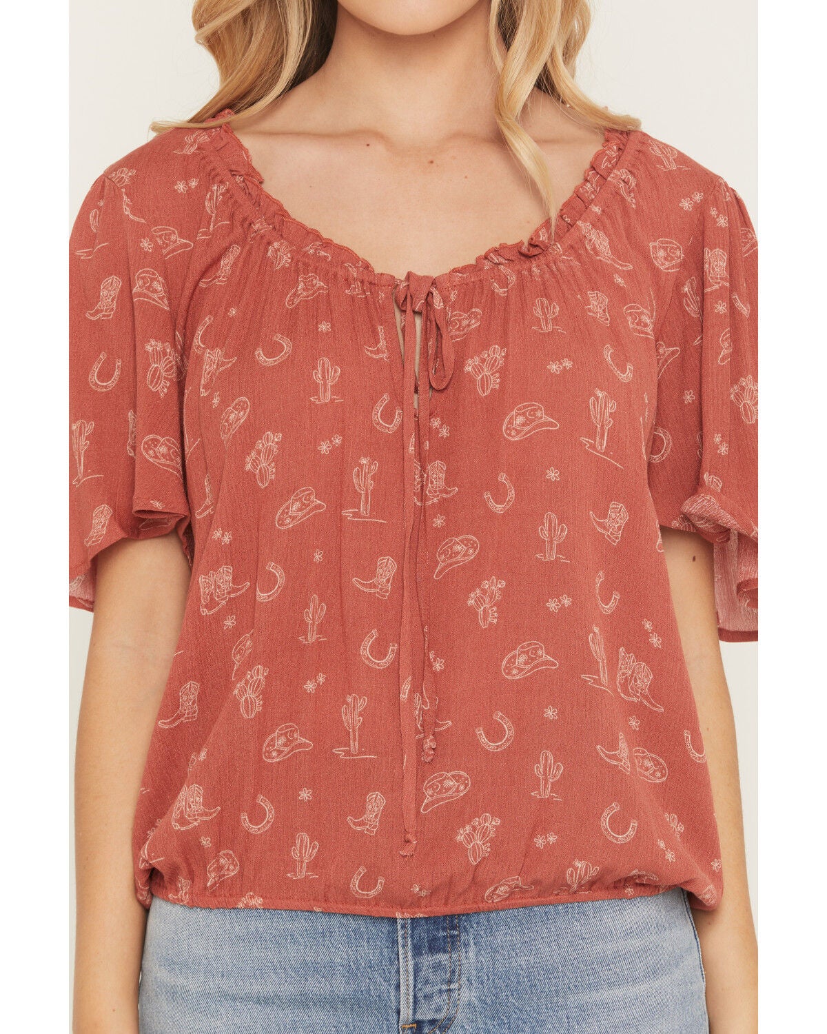 Image #3 - Wild Moss Women's Western Print Short Sleeve Shirt, Rust Copper, hi-res