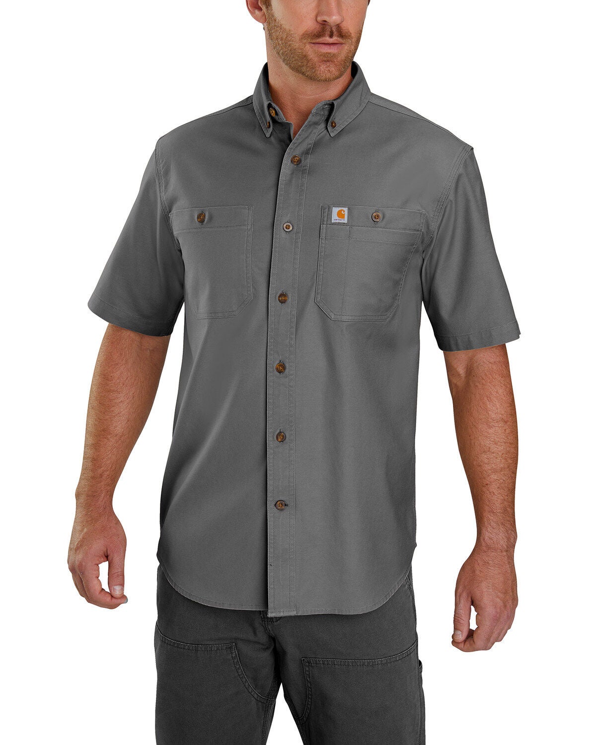 Carhartt Men's Rugged Flex&reg; Rigby Short Sleeve Work Shirt - Tall, Charcoal, hi-res