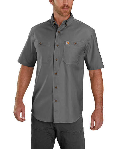 Image #1 - Carhartt Men's Rugged Flex Rigby Short Sleeve Work Shirt - Tall , Charcoal, hi-res