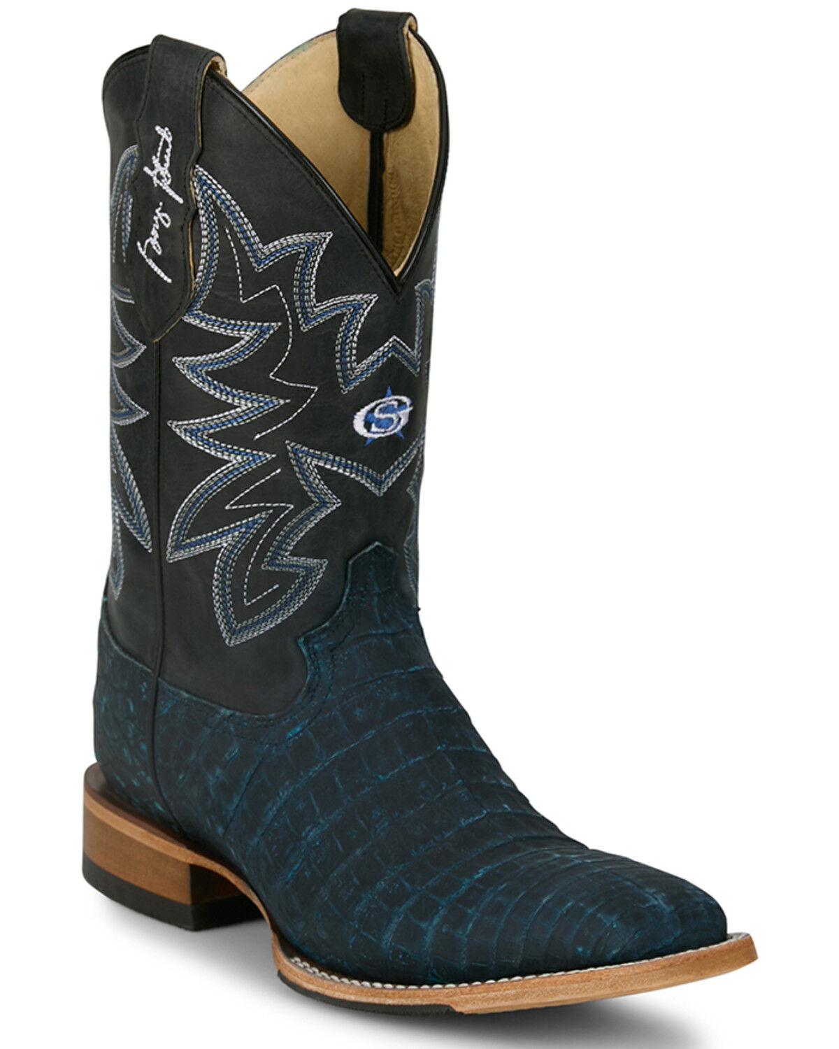 Image #1 - Justin Men's San Antone Exotic Caiman Western Boots - Broad Square Toe, Blue, hi-res