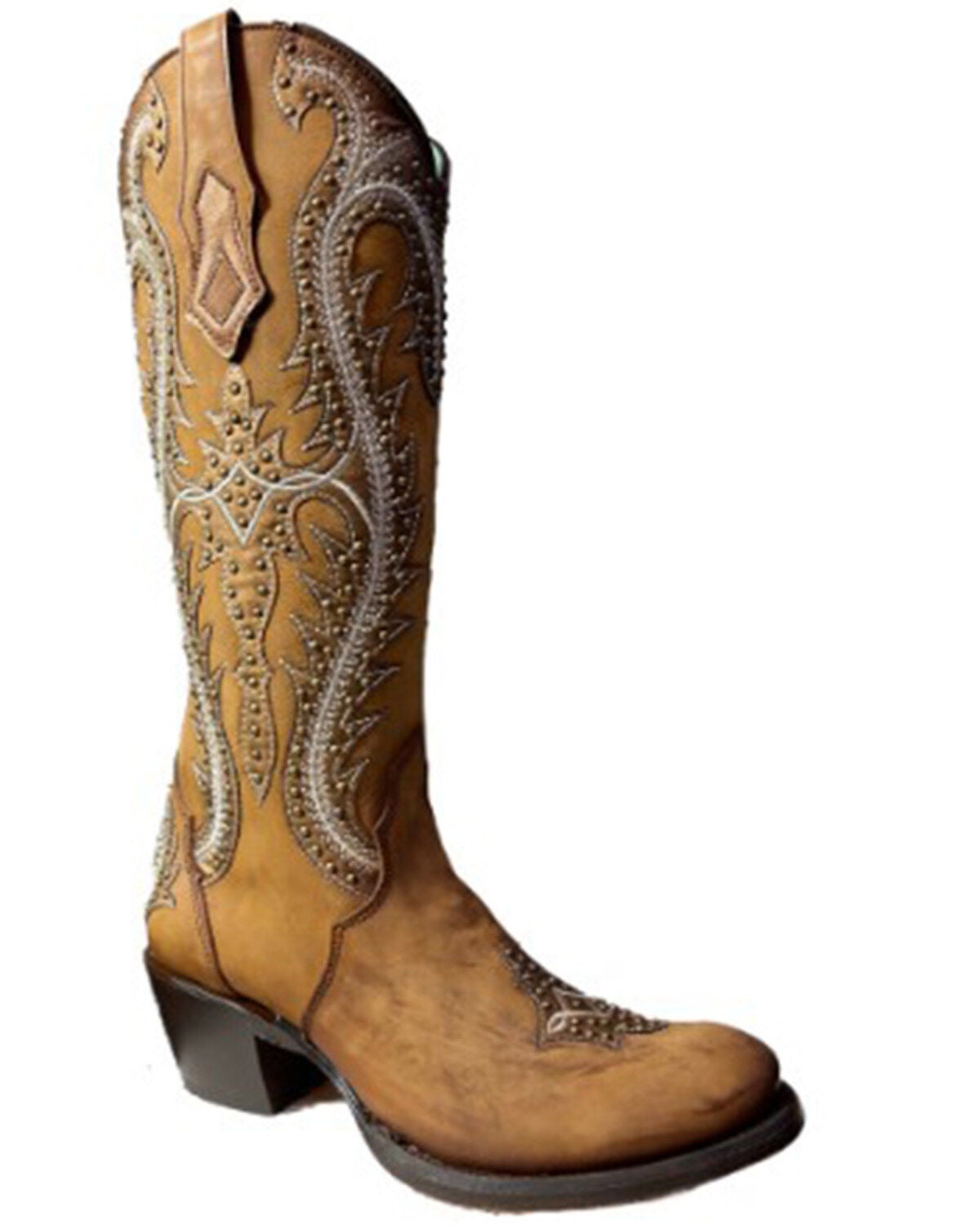 Corral Women's Shedron Embroidered & Studded Tall Western Boots - Round Toe, Brown, hi-res