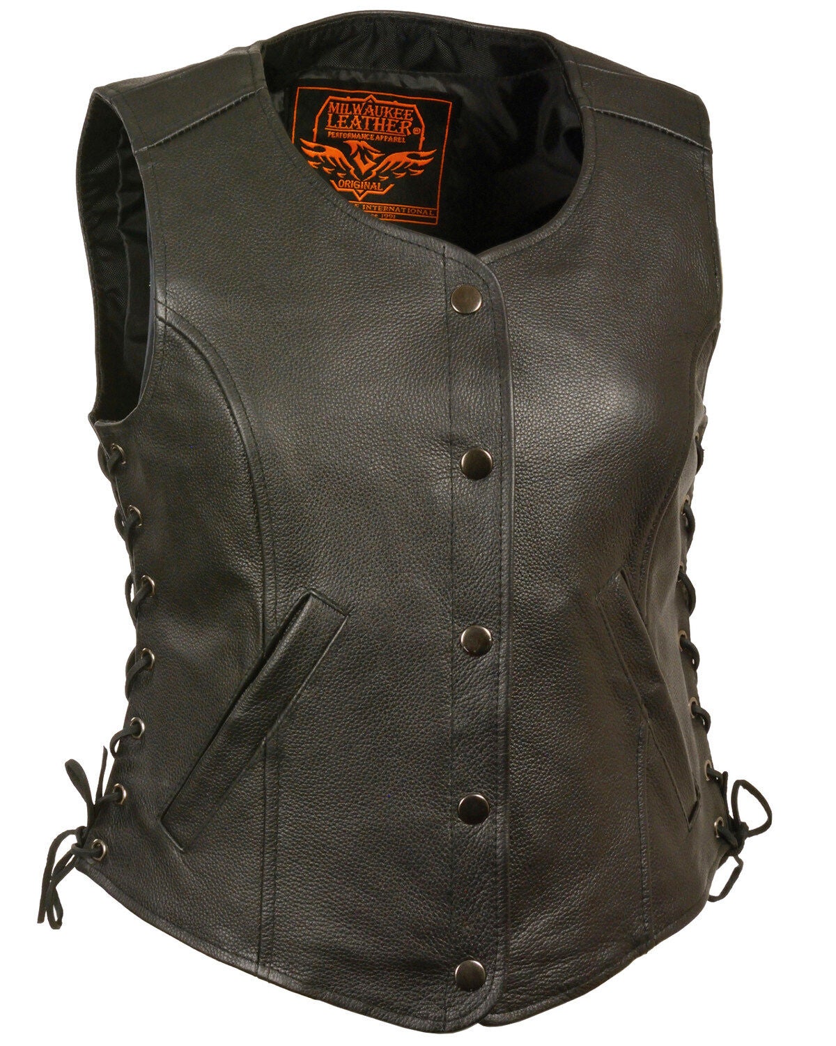 Milwaukee Leather MLL4504 Women's Classic Black Leather V-Neck Riveted Motorcycle Rider Vest With Side Lace - 5X-Large / Black - View #4