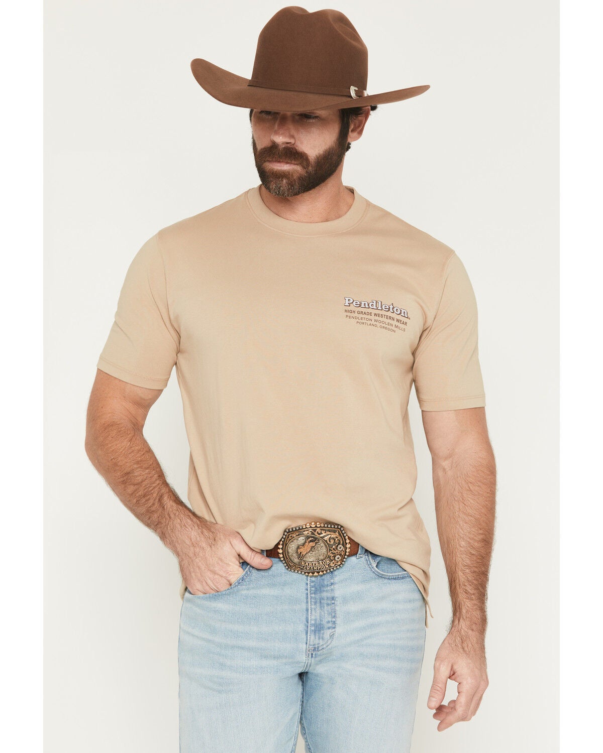 Pendleton Men's Western Heavyweight Short Sleeve Graphic T-Shirt, Cream, hi-res
