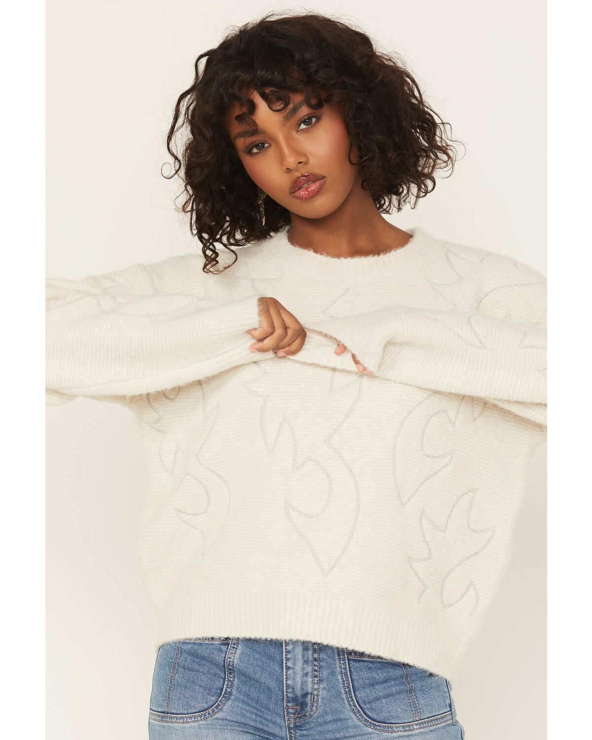 Blue B Women's Boot Stitch Sweater, Cream, hi-res