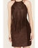 Image #3 - Wonderwest Women's Rain Drum Knotted Leather Slip Mini Dress, Brown, hi-res
