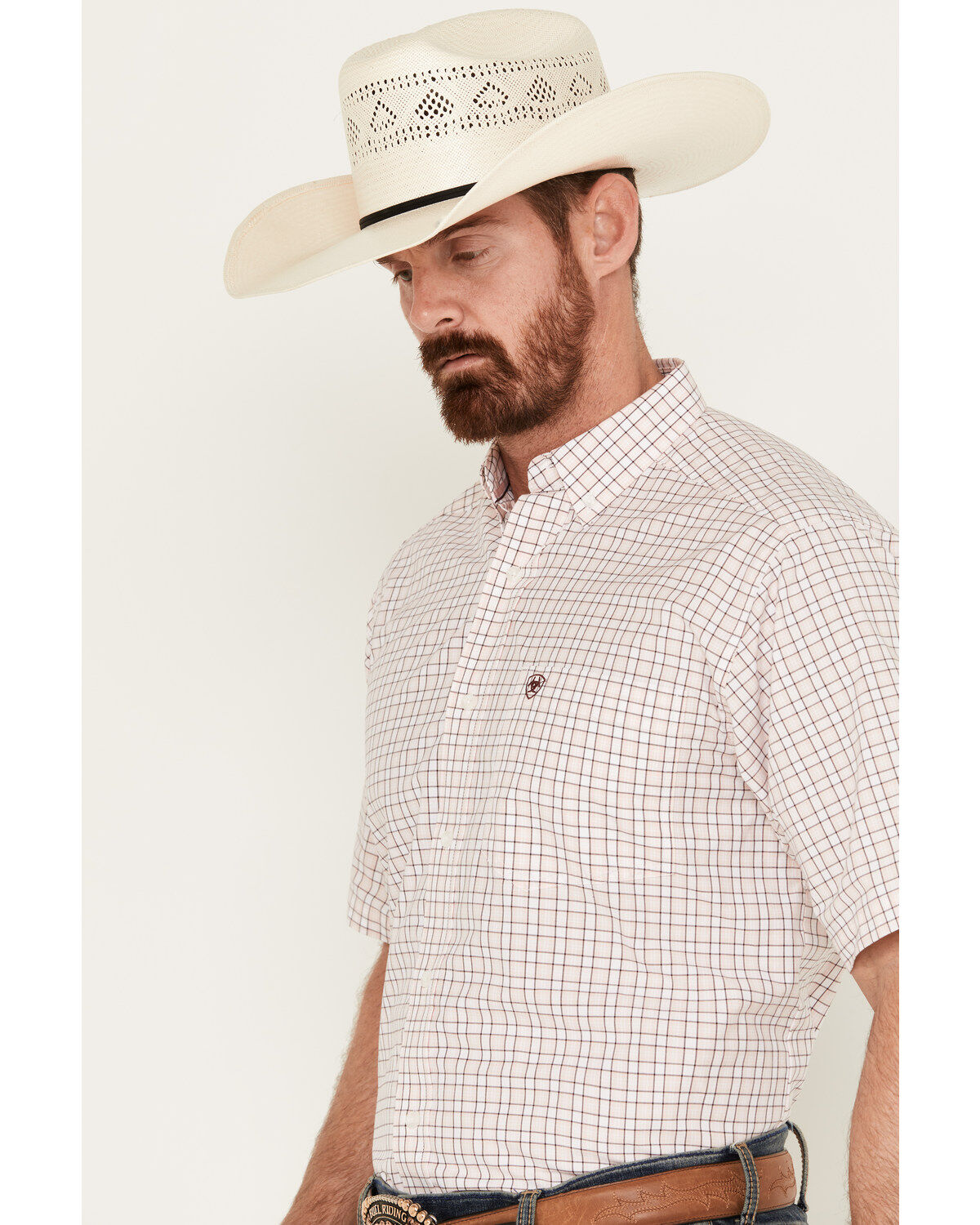 Image #2 - Ariat Men's Anson Plaid Print Classic Fit Short Sleeve Button-Down Western Shirt, , hi-res