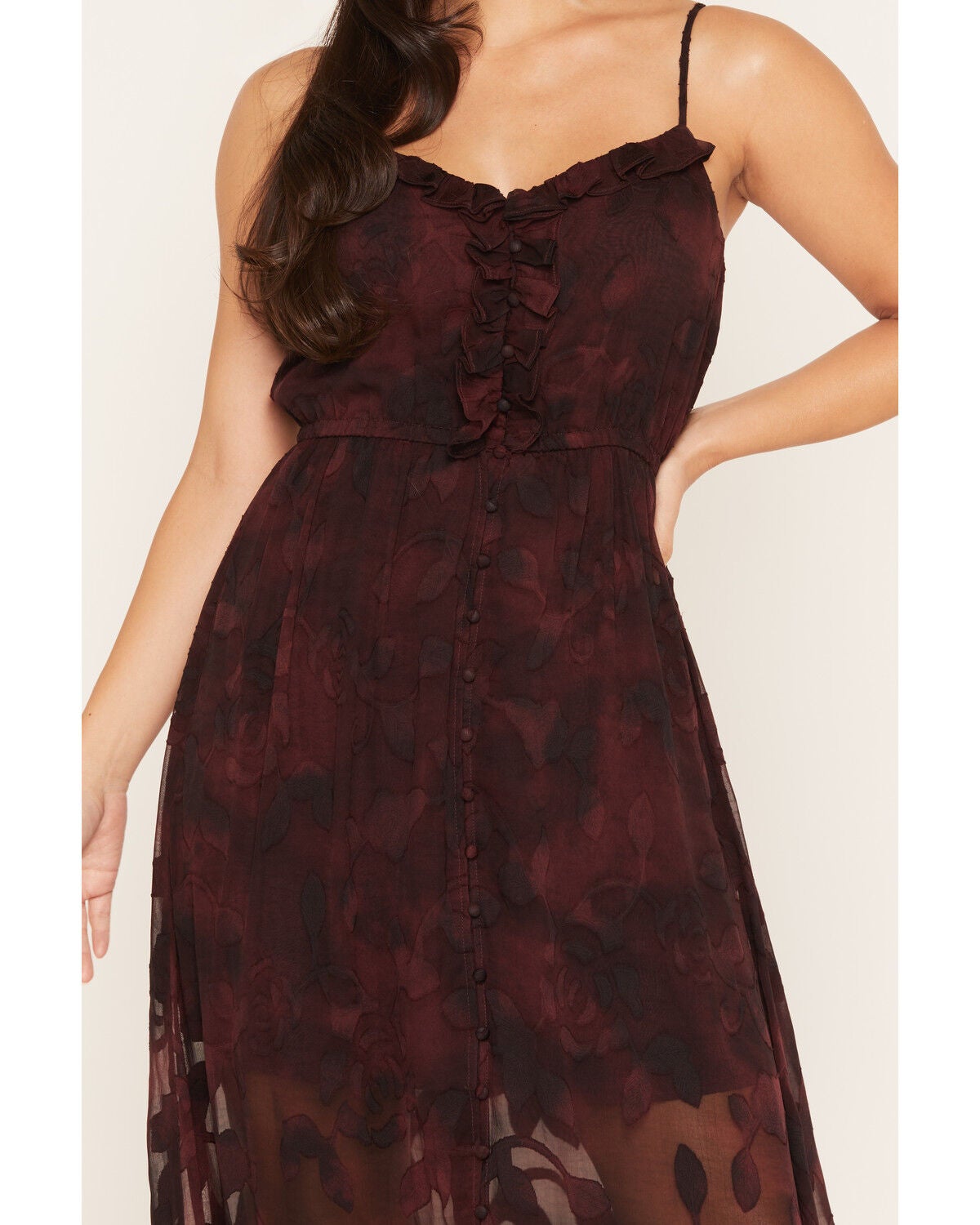 Image #3 - Idyllwind Women's Silla Button-Front Ruffle Maxi Dress, Wine, hi-res