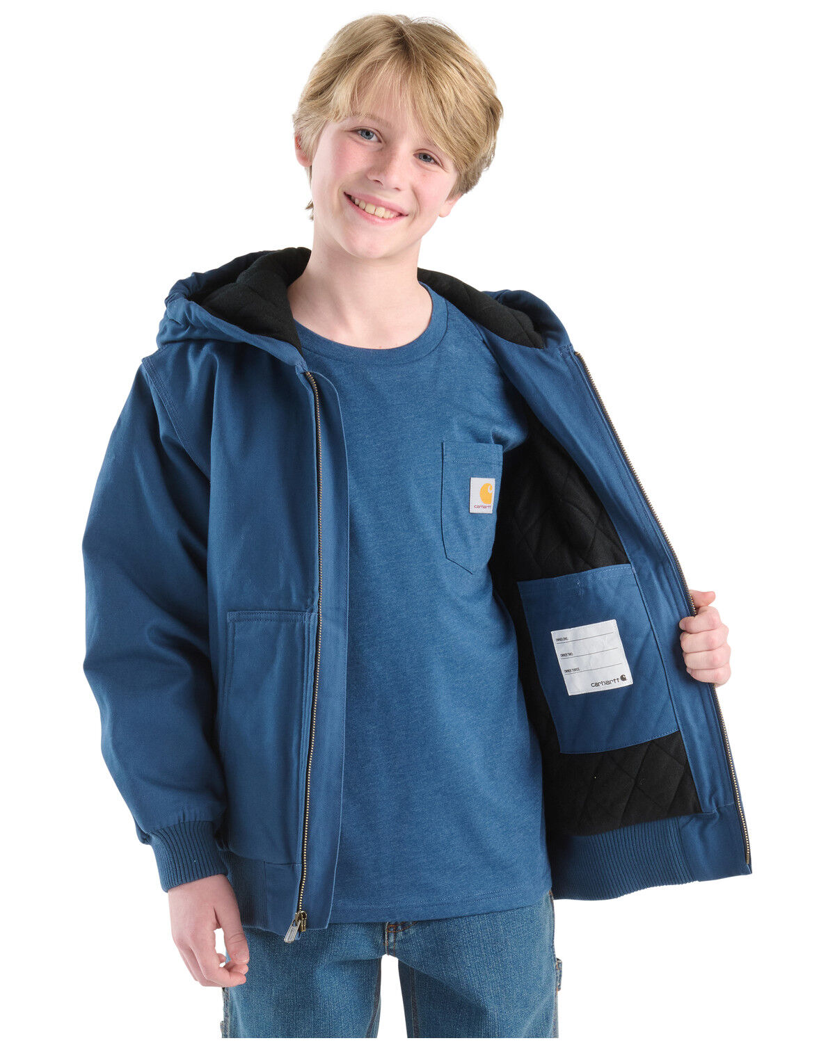 Image #2 - Carhartt Boys' Canvas Insulated Hooded Jacket, Dark Blue, hi-res